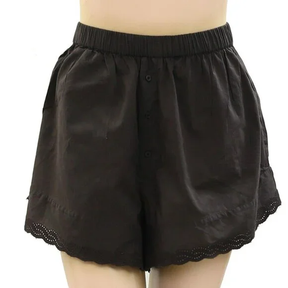 The Great Sleep The Eyelet Tap Shorts Lace High Waisted Cotton Pull-on L 272463 - Picture 8 of 10